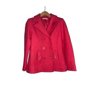 New York & Company Peacoat Womens Medium Pink Wool Boucle Double Breasted Lined